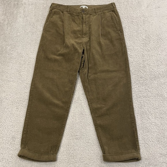 Alex Mill Other - Alex Mill Pleated Cuffed Corduroy Pants Mens 33x24 Olive Wide Wale Cropped